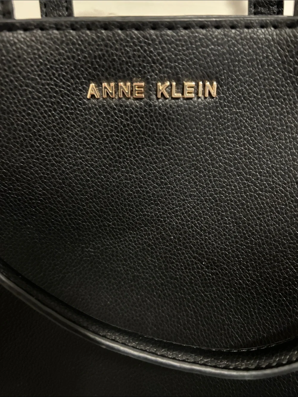 Anne Klein textured black leather look PVC satchel bag.